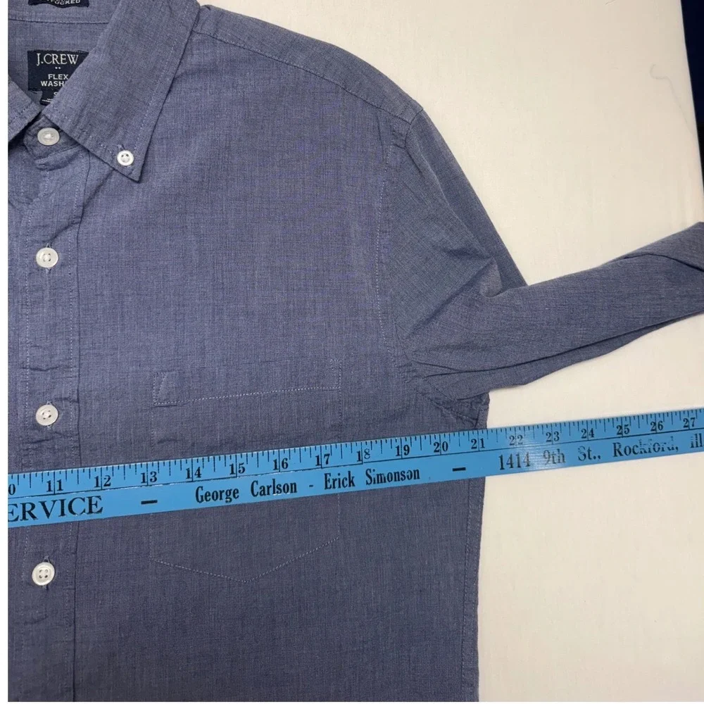 J.Crew Flex Washed Slim Untucked Shirt Mens Small Blue Button Down Long Sleeve